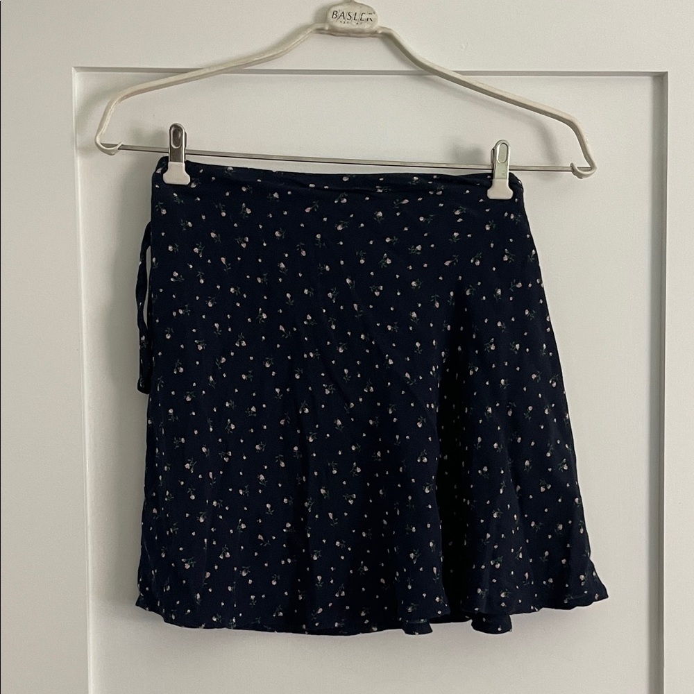 Brandy Melville Navy Floral Wrap Skirt